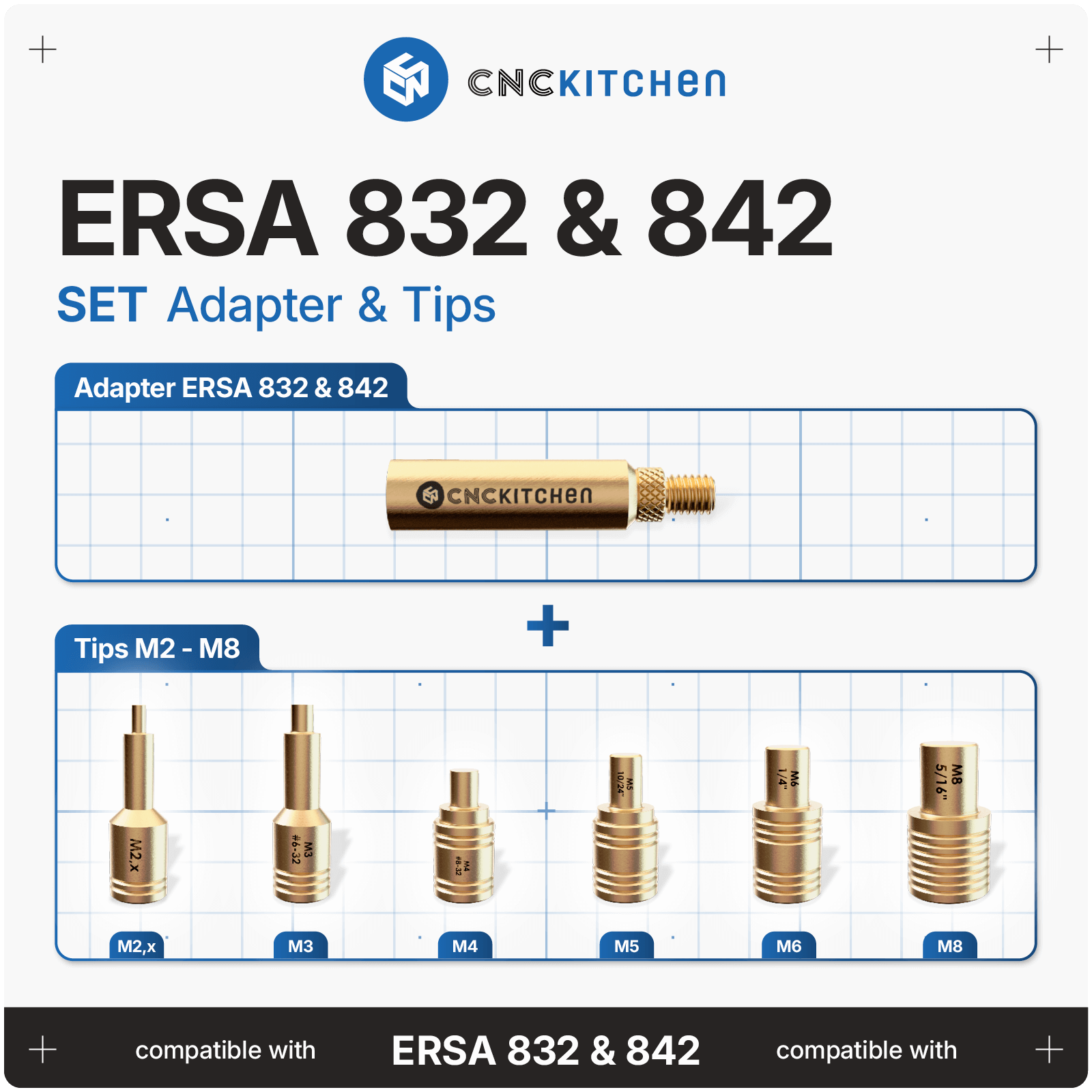 CNC Kitchen ERSA TYPE 1 Heat Set Insert Soldering Iron Adaptor and Tips - sayercnc - 3D Printer Parts Australia
