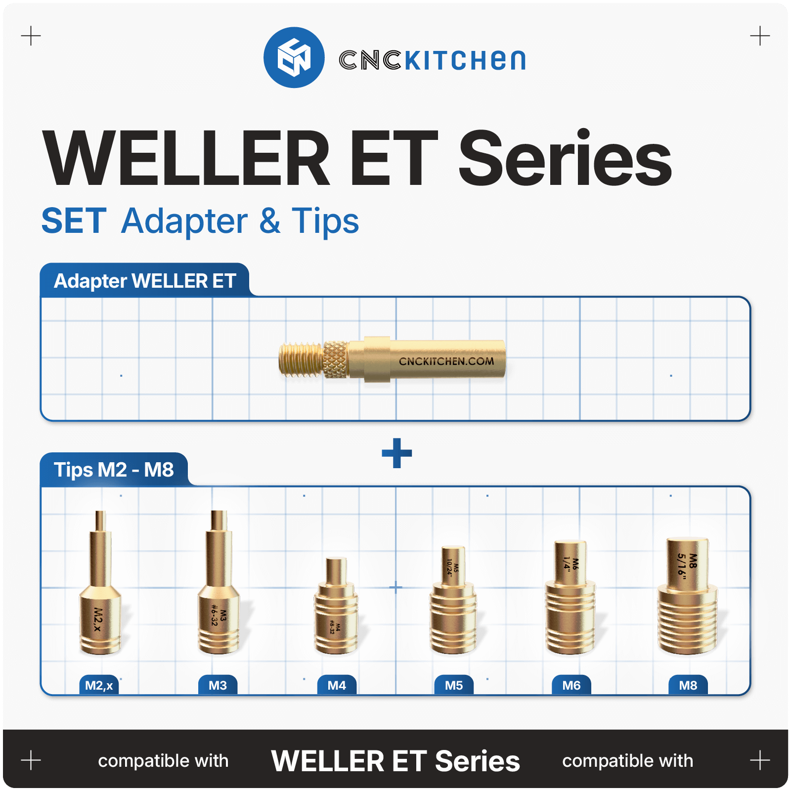 CNC Kitchen Heat Set Insert Soldering Iron Tips for Assorted Weller Irons ET - sayercnc - 3D Printer Parts Australia