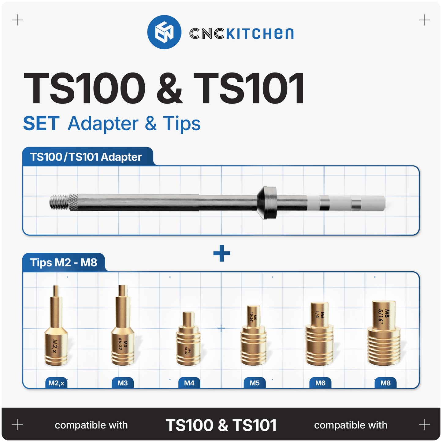 CNC Kitchen TS100 TS101 Heat Set Insert Soldering Iron Adaptor and Tips - sayercnc - 3D Printer Parts Australia