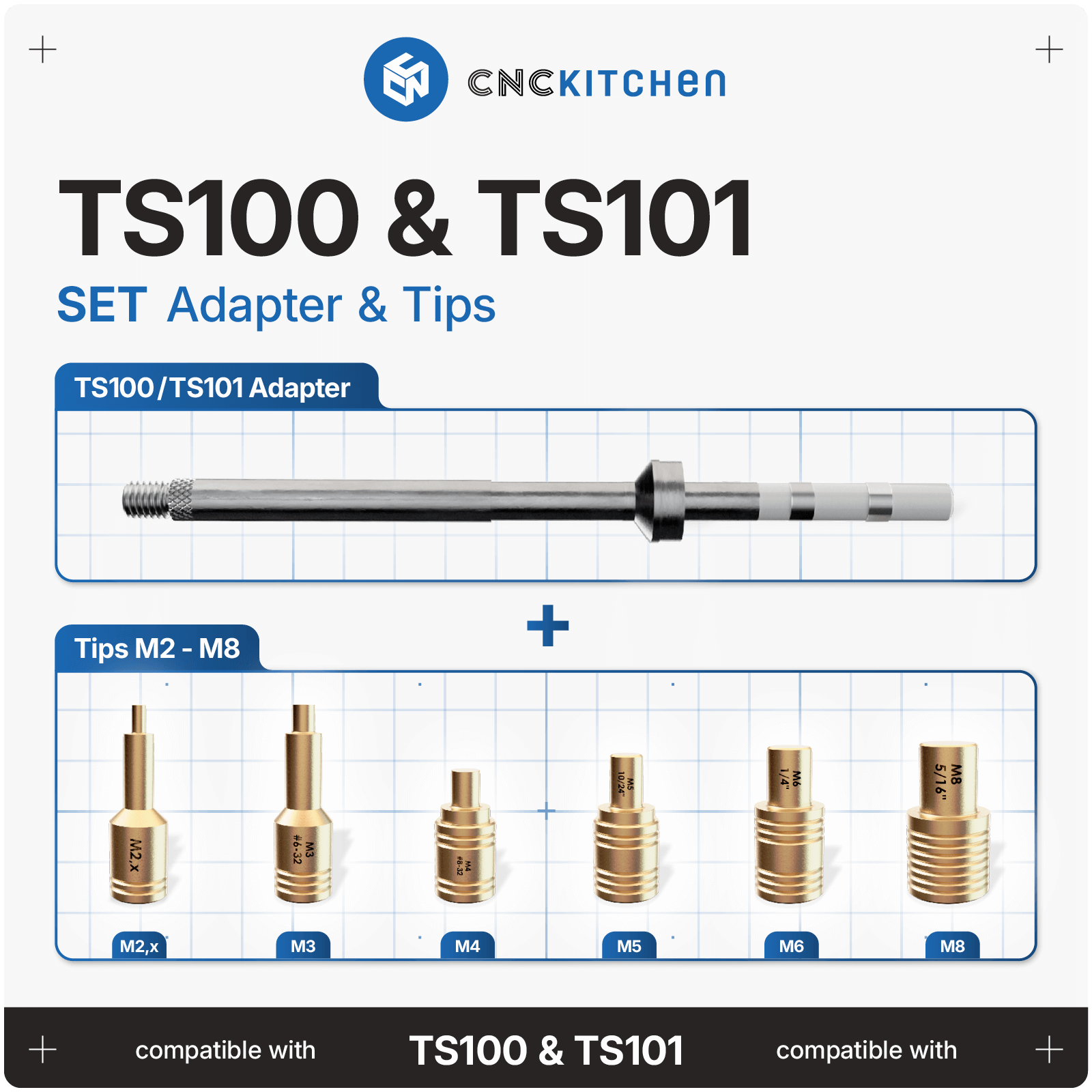 CNC Kitchen TS100 TS101 Heat Set Insert Soldering Iron Adaptor and Tips - sayercnc - 3D Printer Parts Australia