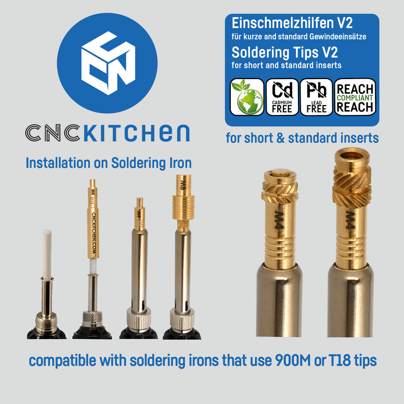 CNC Kitchen Heat Set Insert Soldering Iron Tips for 900M or T18 Iron M