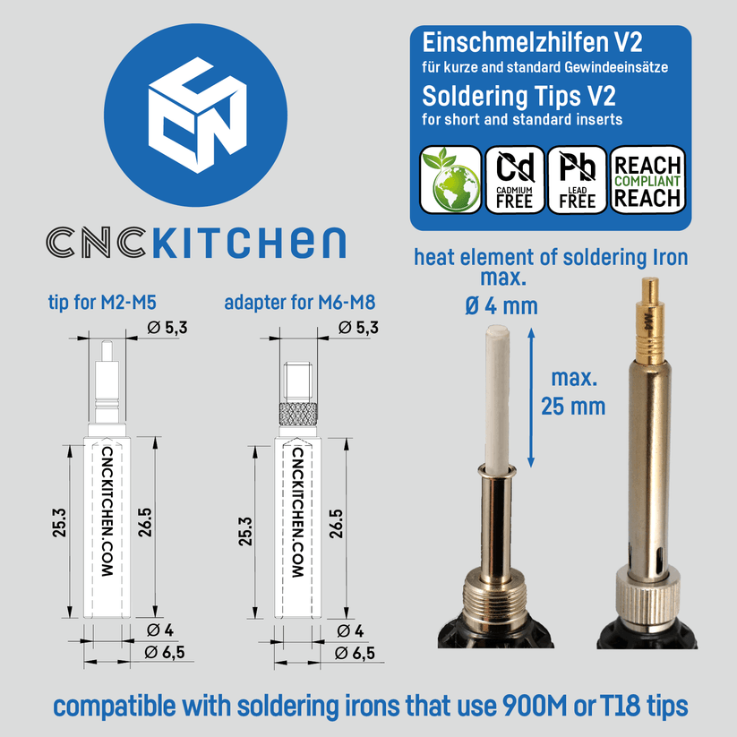 CNC Kitchen Heat Set Insert Soldering Iron Tips for 900M or T18 Iron M2 to M8 - sayercnc - 3D Printer Parts Australia