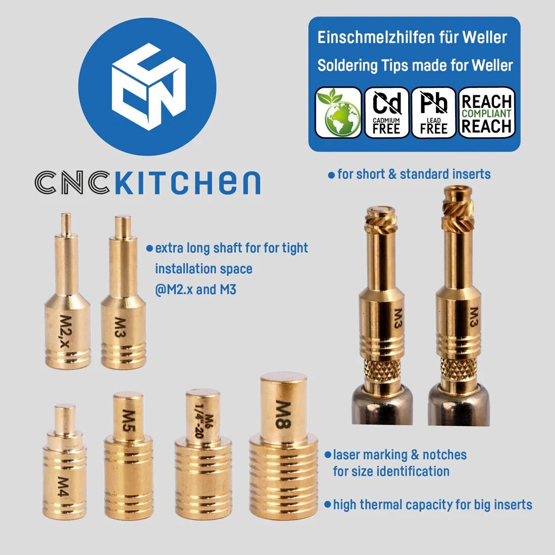 CNC Kitchen Heat Set Insert Soldering Iron Tips for Assorted Weller Irons - sayercnc - 3D Printer Parts Australia