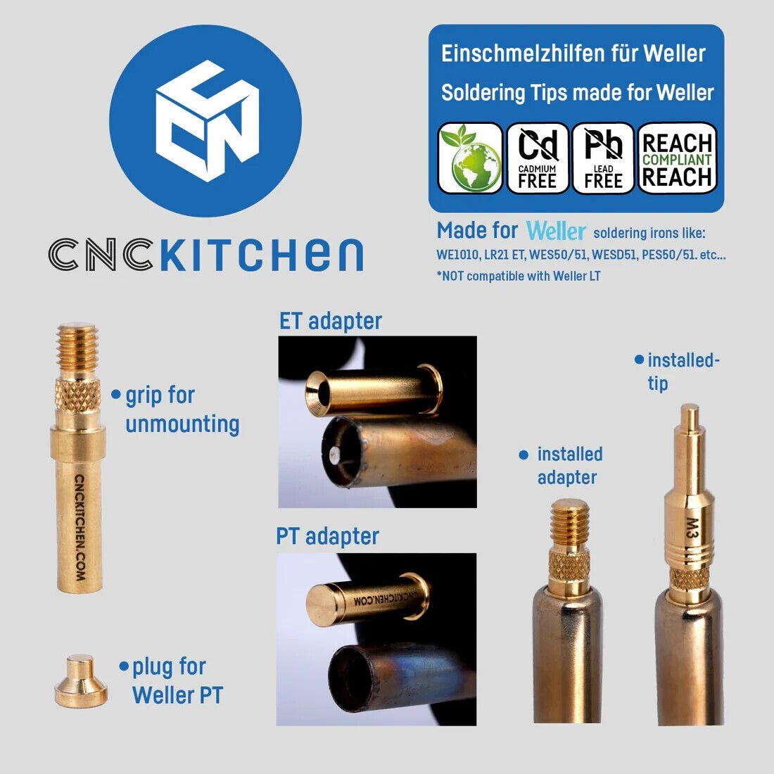 CNC Kitchen Heat Set Insert Soldering Iron Tips for Assorted Weller Irons - sayercnc - 3D Printer Parts Australia