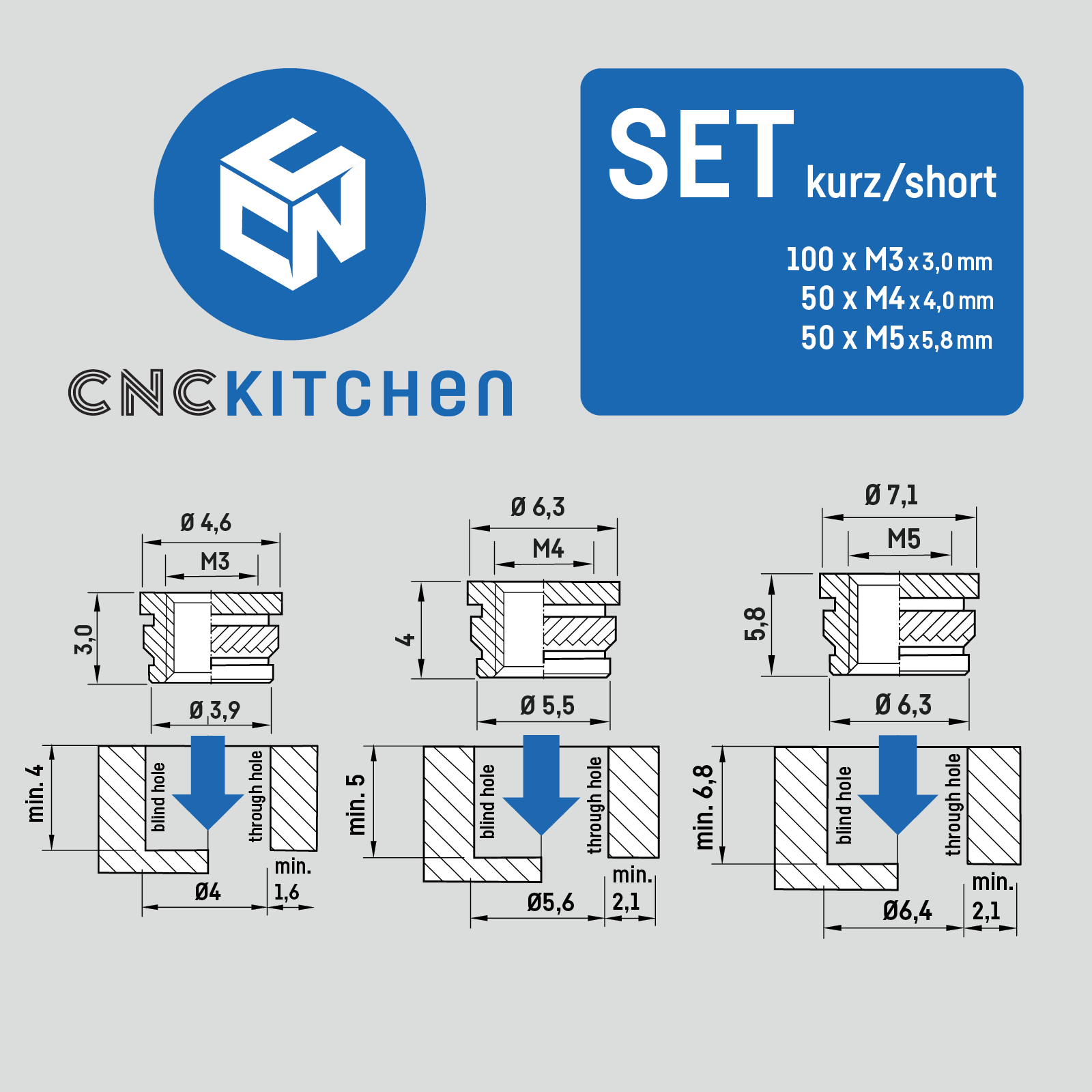 CNC Kitchen Heat Threaded Insert M2 M2.5 M3 VORON M4 M5 M6 M8 1/4" MIXED SET - sayercnc - 3D Printer Parts Australia