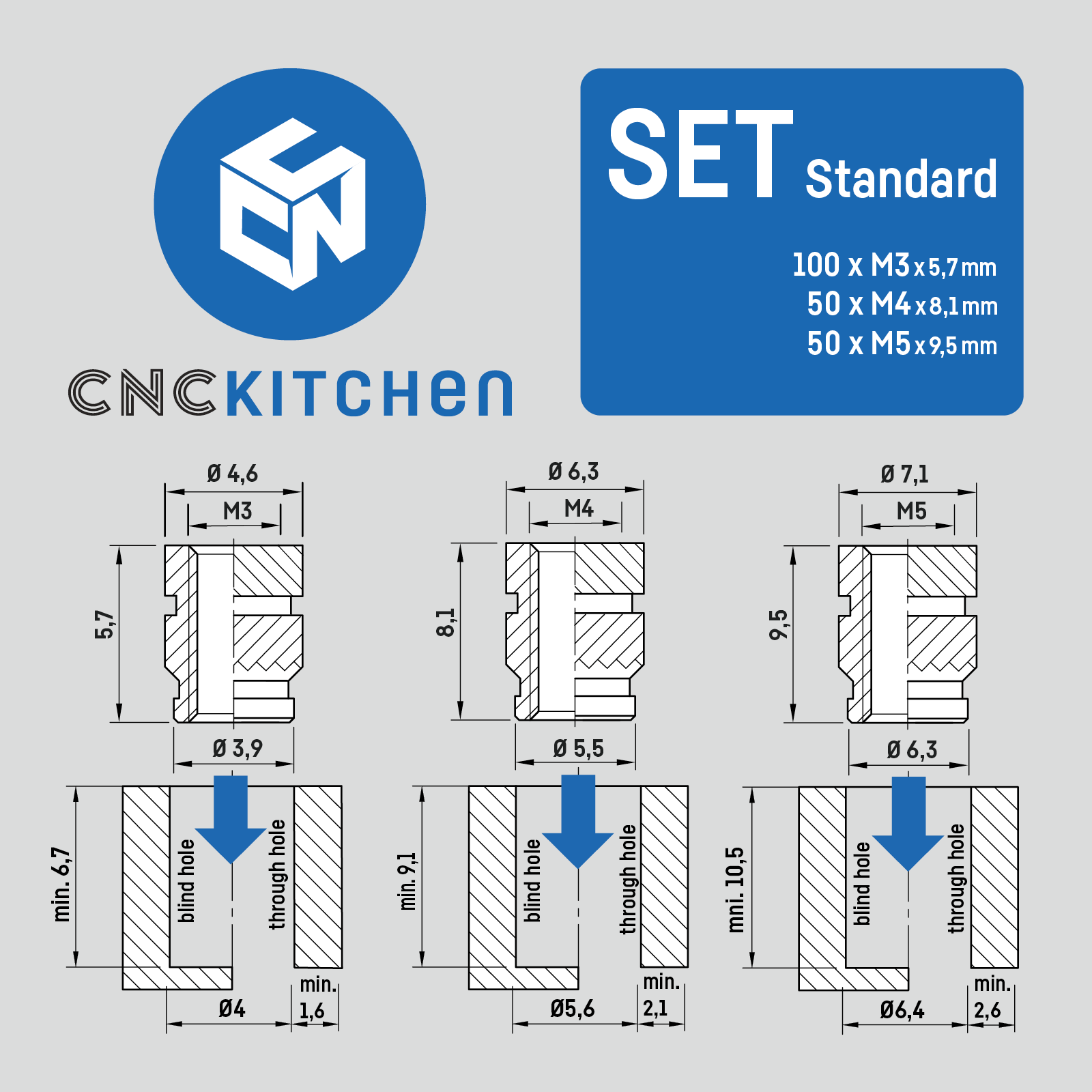 CNC Kitchen Heat Threaded Insert M2 M2.5 M3 VORON M4 M5 M6 M8 1/4" MIXED SET - sayercnc - 3D Printer Parts Australia