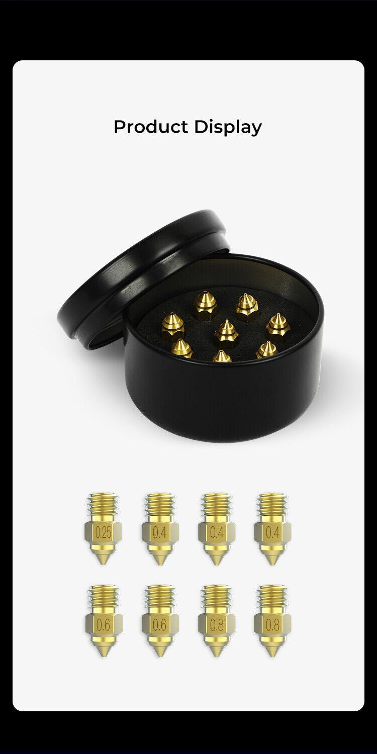 Creality MK8 Nozzle High End Premium Kit 8pc Copper / Brass / Hardened Steel - sayercnc - 3D Printer Parts Australia