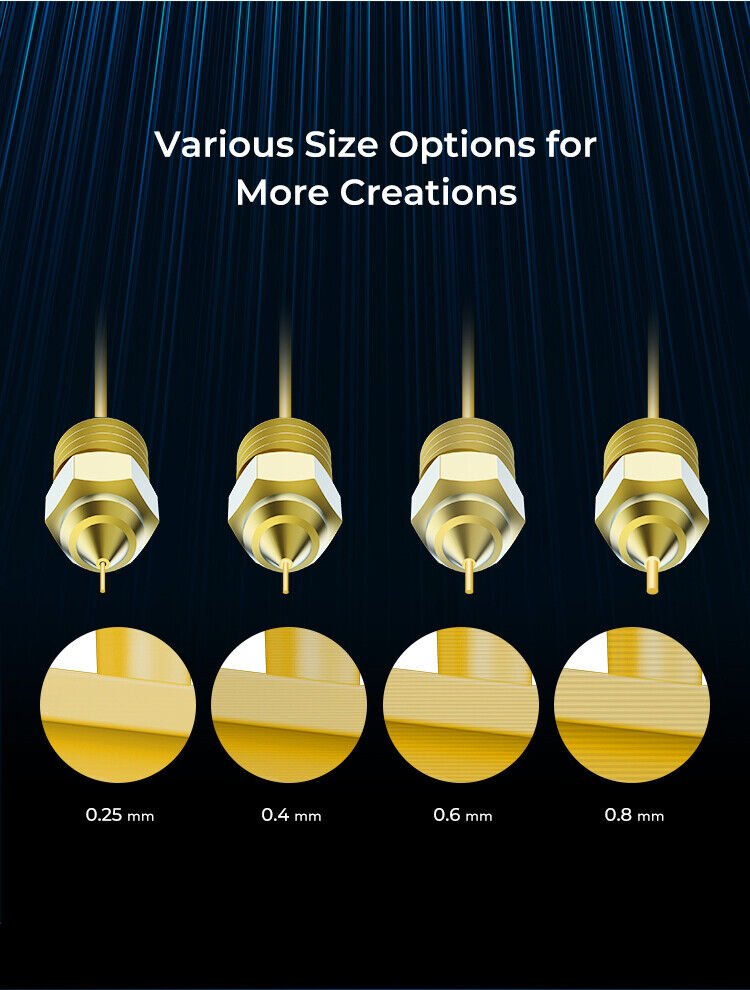 Creality MK8 Nozzle High End Premium Kit 8pc Copper / Brass / Hardened Steel - sayercnc - 3D Printer Parts Australia
