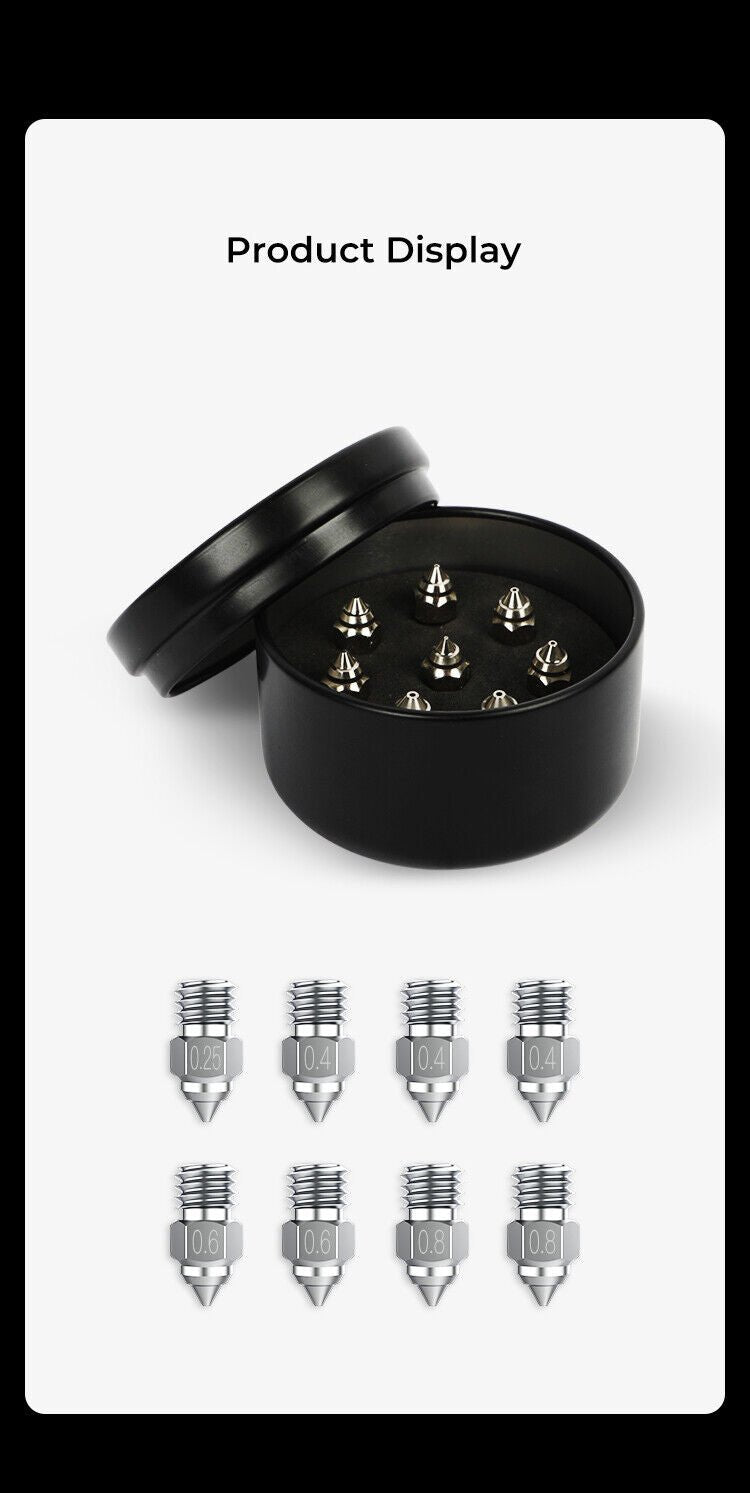 Creality MK8 Nozzle High End Premium Kit 8pc Copper / Brass / Hardened Steel - sayercnc - 3D Printer Parts Australia