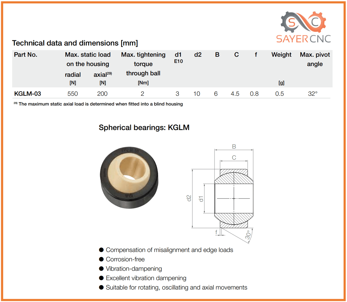 IGUS KGLM-03 Spherical Bearing 1pc - sayercnc - 3D Printer Parts Australia