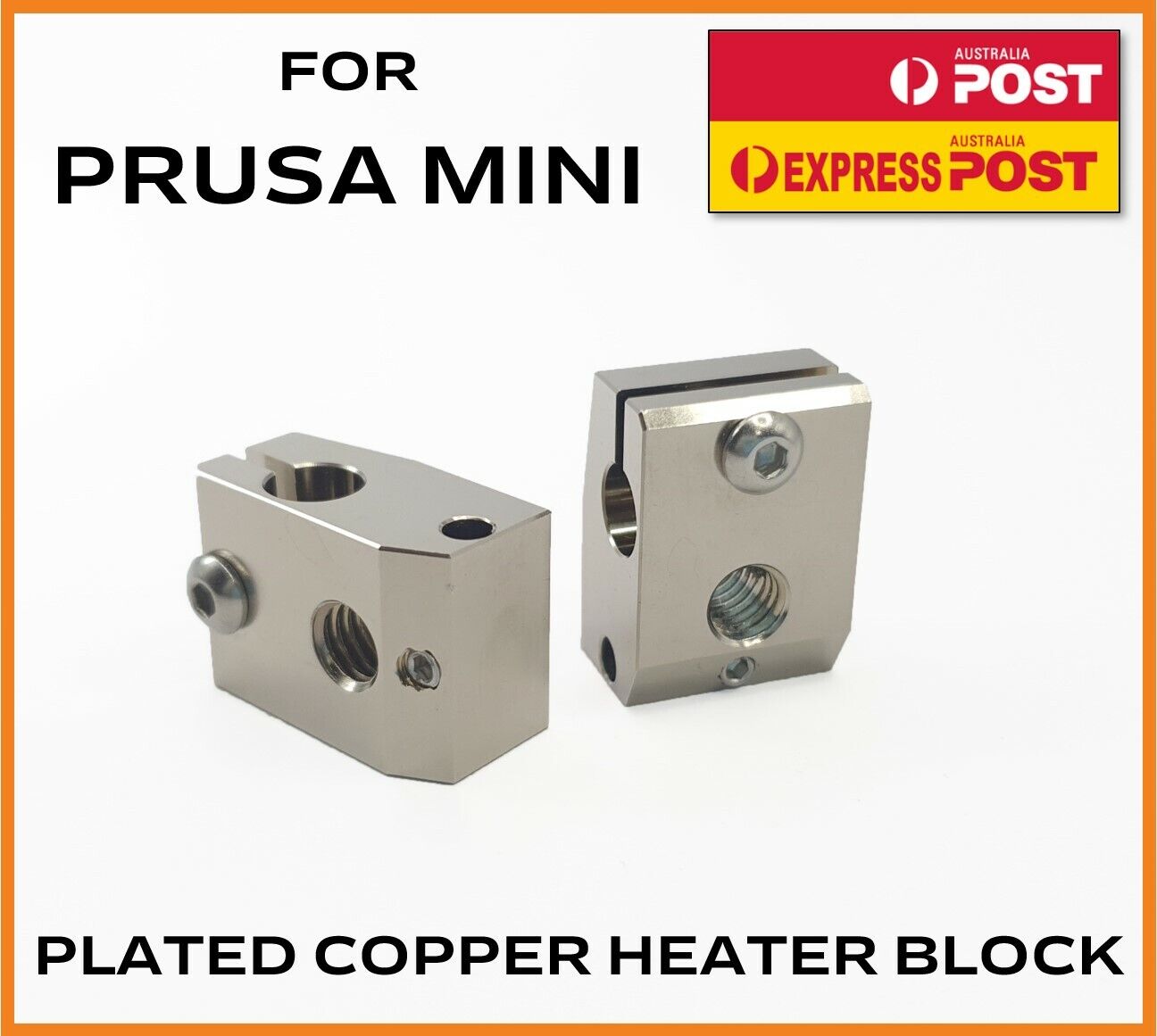 PRUSA MINI Heater Block Plated Copper Prusa Mini & V6 E3D Compatible Upgrade - sayercnc - 3D Printer Parts Australia