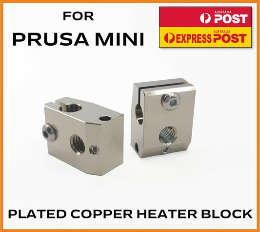 PRUSA MINI Heater Block Plated Copper Prusa Mini & V6 E3D Compatible Upgrade - sayercnc - 3D Printer Parts Australia