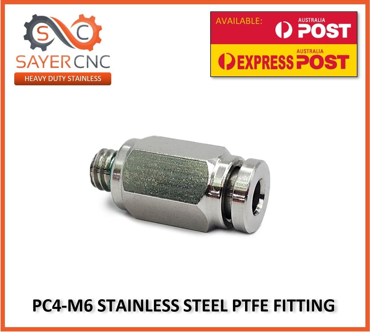 PTFE Fitting Stainless Steel 25mm PC4-M6 Bowden Pneumatic Connector All Metal - sayercnc - 3D Printer Parts Australia