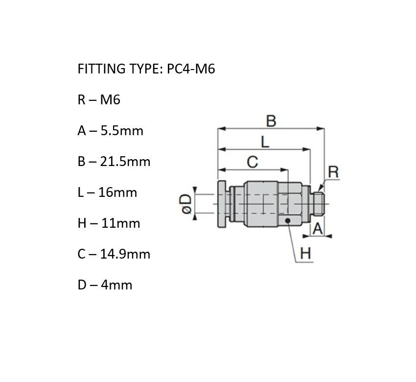 PTFE Fitting Stainless Steel PC4-01 PC4-M6 Bowden Pneumatic Connector All Metal - sayercnc - 3D Printer Parts Australia