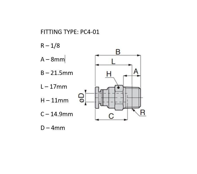 PTFE Fitting Stainless Steel PC4-01 PC4-M6 Bowden Pneumatic Connector All Metal - sayercnc - 3D Printer Parts Australia
