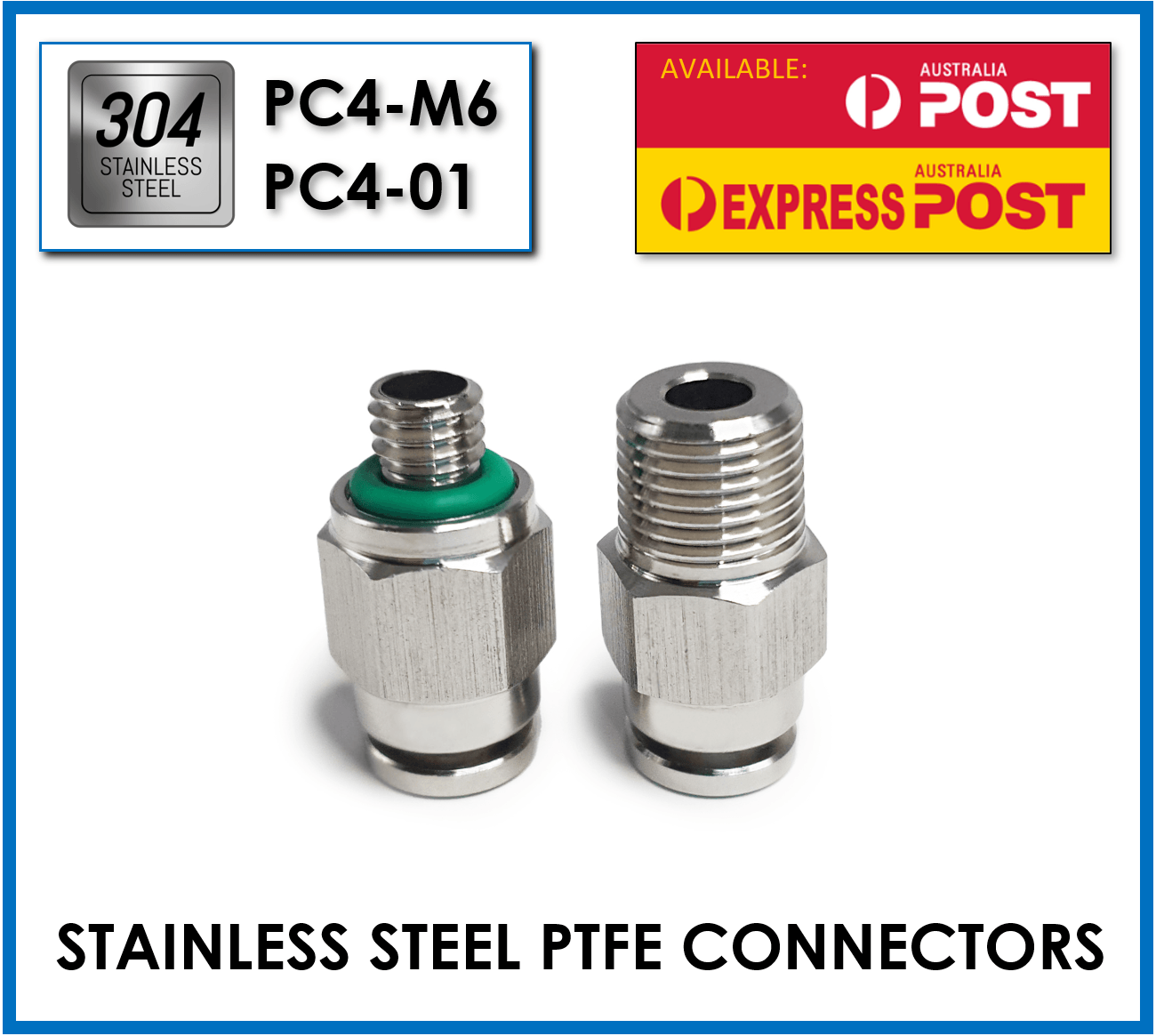 PTFE Fitting Stainless Steel PC4-01 PC4-M6 Bowden Pneumatic Connector All Metal - sayercnc - 3D Printer Parts Australia