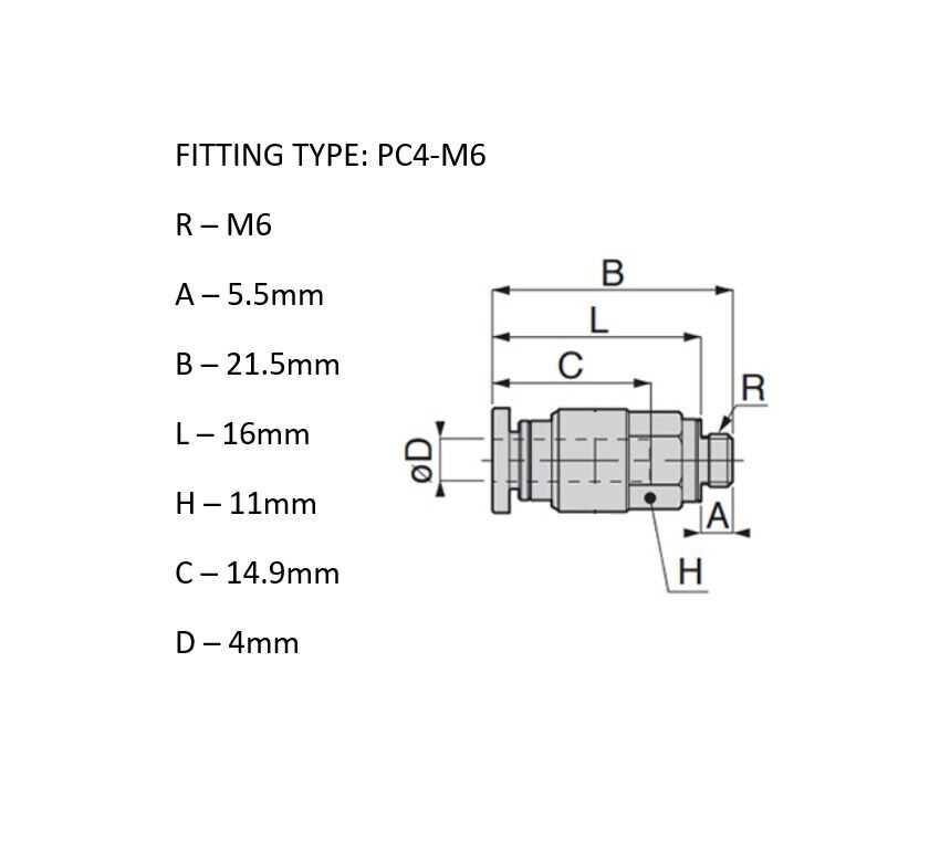 PTFE Fitting Stainless Steel PC4-01 PC4-M6 Bowden Pneumatic Connector All Metal - sayercnc - 3D Printer Parts Australia