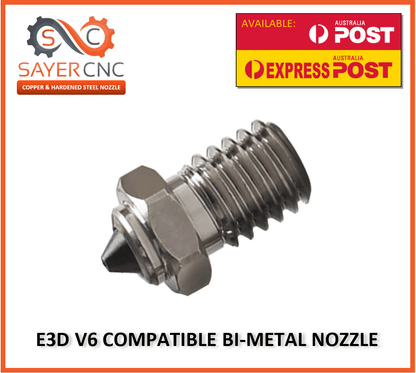 Bimetal E3D V6 Compatible Nozzle Hardened Steel Plated Copper 0.4 0.6 0.8 - sayercnc - 3D Printer Parts Australia