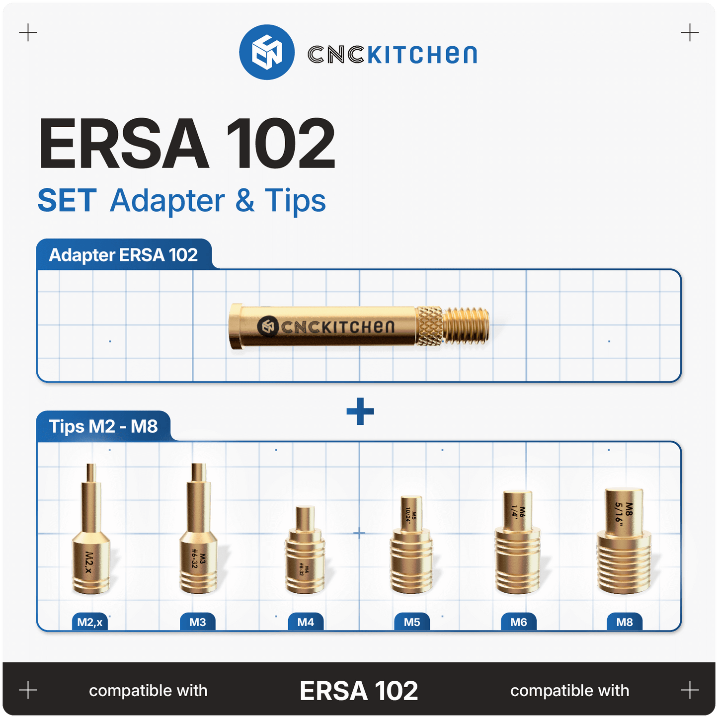 CNC Kitchen ERSA TYPE 2 Heat Set Insert Soldering Iron Adaptor and Tips - sayercnc - 3D Printer Parts Australia