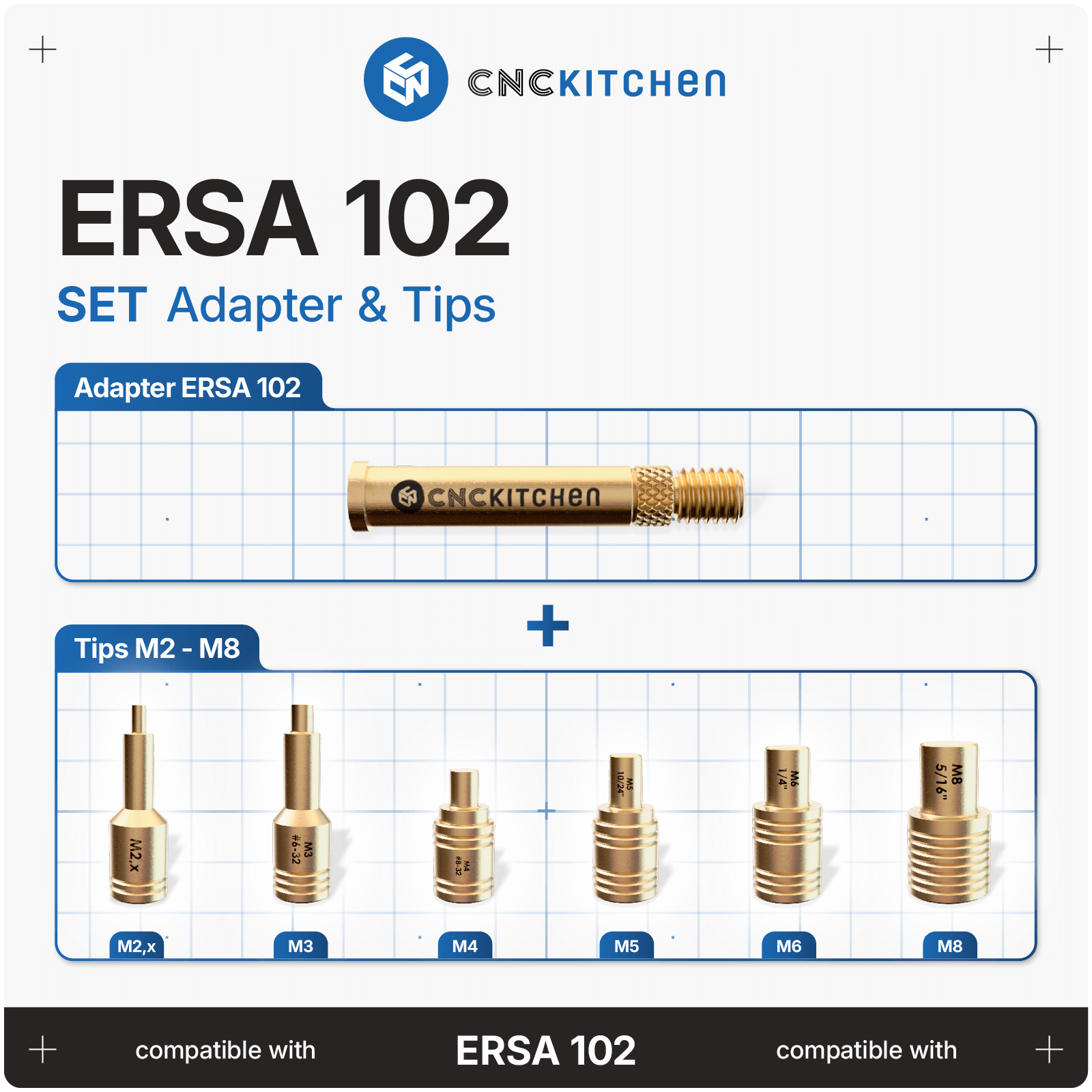 CNC Kitchen ERSA TYPE 2 Heat Set Insert Soldering Iron Adaptor and Tips - sayercnc - 3D Printer Parts Australia