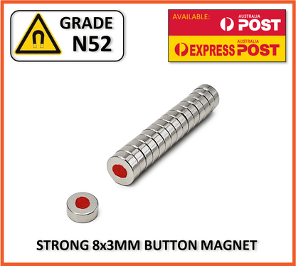 Genuine N52 Grade Magnet 8x3 mm Neodymium Disc Button North Polarity Marked 1pc - sayercnc - 3D Printer Parts Australia