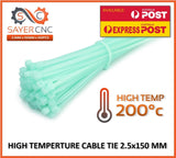 Cable Zip Tie high Temperature PA46 200c 2.5mm x 150mm Green Natural Colour - sayercnc - 3D Printer Parts Australia