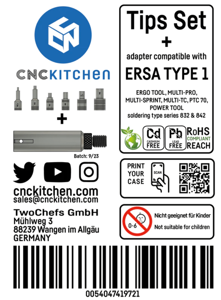 CNC Kitchen ERSA TYPE 1 Heat Set Insert Soldering Iron Adaptor and Tips - sayercnc - 3D Printer Parts Australia
