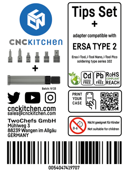 CNC Kitchen ERSA TYPE 2 Heat Set Insert Soldering Iron Adaptor and Tips - sayercnc - 3D Printer Parts Australia