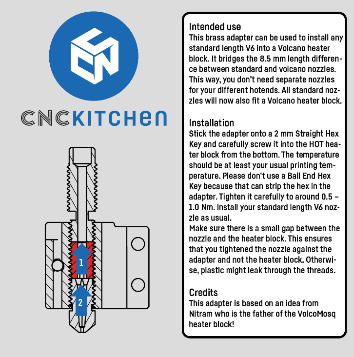 CNC Kitchen Plated Volcano Adapter V3 Adapt V6 Nozzles to Volcano Blocks - sayercnc - 3D Printer Parts Australia