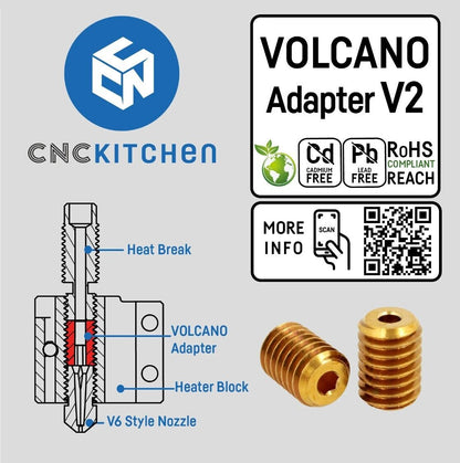 CNC Kitchen Volcano Adapter V2 Adapt V6 Nozzles to Volcano Blocks - sayercnc - 3D Printer Parts Australia