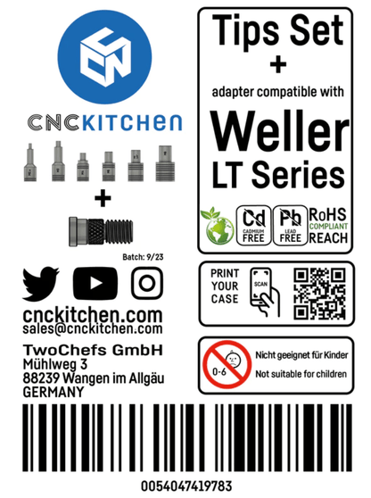 CNC Kitchen Weller LT Heat Set Insert Soldering Iron Adaptor and Tips - sayercnc - 3D Printer Parts Australia