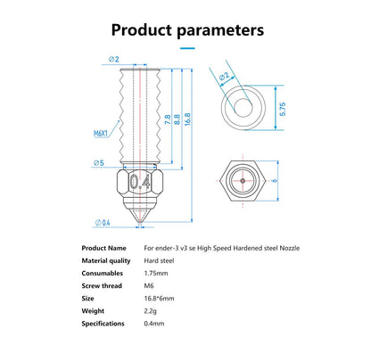 Creality Ender 3 V3 SE / 7 Hardened Steel Nozzle High Flow 0.4 0.6 0.8 - sayercnc - 3D Printer Parts Australia