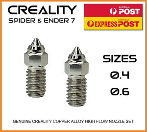Creality Ender 7 & Spider Plated Copper Nozzle Genuine 0.4 & 0.6 M6 High Volume - sayercnc - 3D Printer Parts Australia