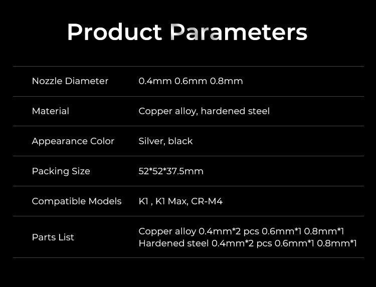 Creality High End Nozzle Kit for K1 / MAX CR-M4 Hardened Steel & Plated Copper - sayercnc - 3D Printer Parts Australia