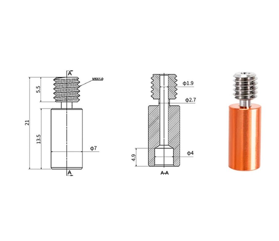 E3D V6 Compatible Bi-Metal Copper Smooth Heat Break Premium Upgrade 1.75MM - sayercnc - 3D Printer Parts Australia