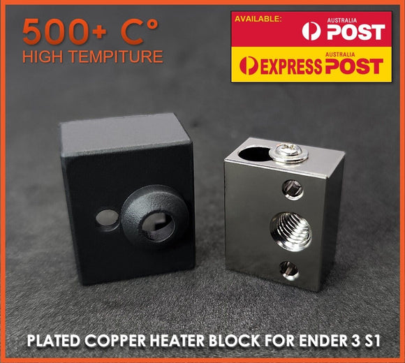 Ender 3 S1 Heater Block Plated Copper Premium High Temp Upgrade with Cover - sayercnc - 3D Printer Parts Australia