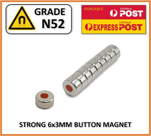 Genuine N52 Grade Magnet 6x3 mm Neodymium Disc Button North Polarity Marked - sayercnc - 3D Printer Parts Australia