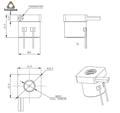 Heater Core MK8 V6 3D Printer Triangle Labs CHC Ceramic with Thermistor / Heater - sayercnc - 3D Printer Parts Australia