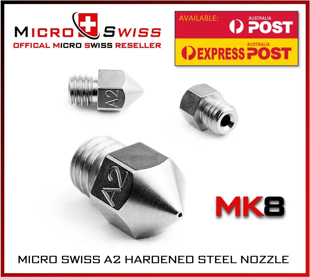 Micro Swiss MK8 Nozzle Hardened Steel Plated A2 Ender / CR-10 / and More - sayercnc - 3D Printer Parts Australia