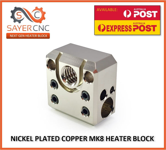 MK8 Heater Block Plated Copper Alloy High Temp New Upgraded Design - sayercnc - 3D Printer Parts Australia
