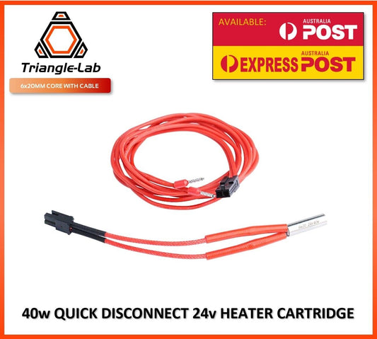 Triangle-Lab 40w 12v 6x20mm Quick Disconnect Heater Cartridge and Cable - sayercnc - 3D Printer Parts Australia